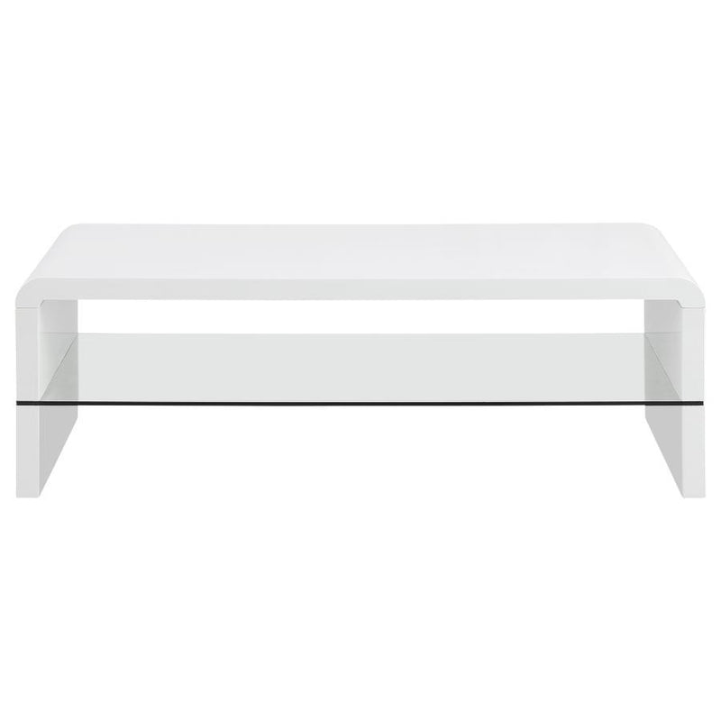 Airell - Rectangular Coffee Table With Glass Shelf - White High Gloss.