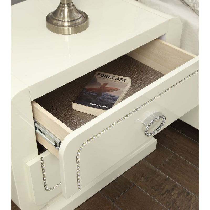 Bellagio - Nightstand - Ivory High Gloss - Grand Furniture GA