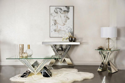 Taffeta - V-Shaped Sofa Table With Glass Top - Silver.