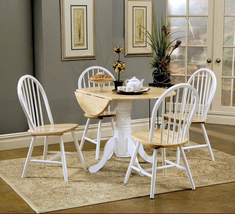 Allison - Drop Leaf Round Dining Table - Natural Brown and White.