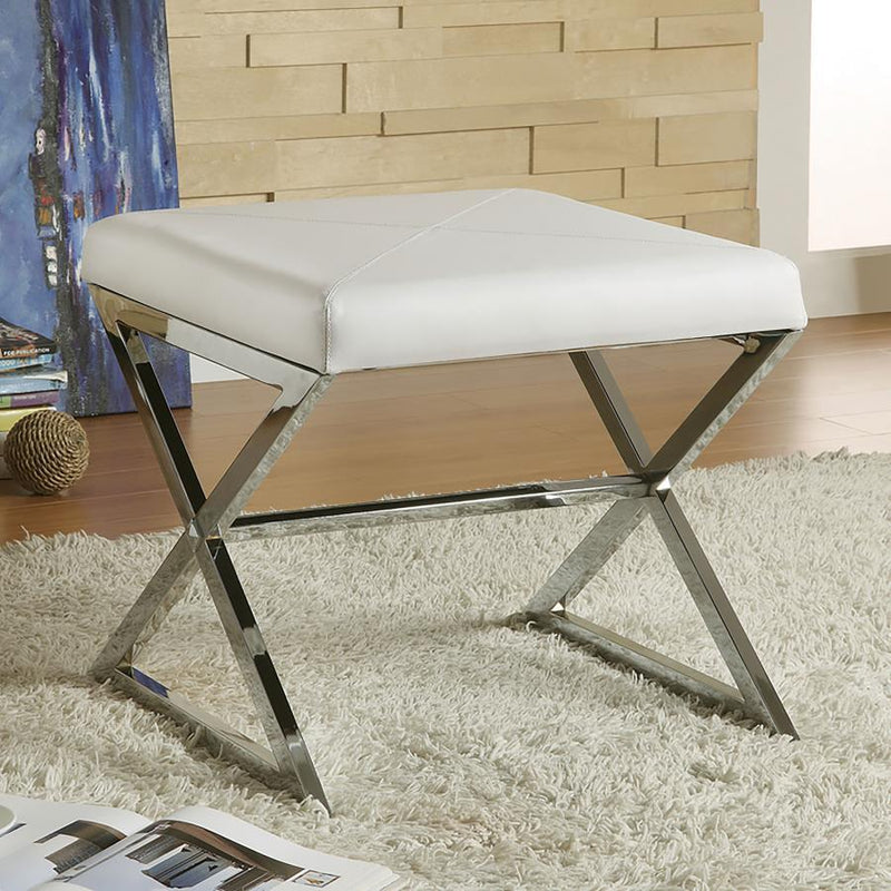 Rita - X-Cross Square Ottoman - White And Chrome - Stool Ottomans - Grand Furniture GA