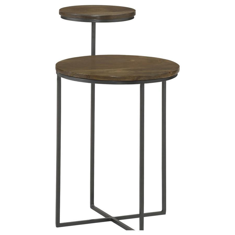 Yael - Round Accent Table - Natural and Gunmetal.