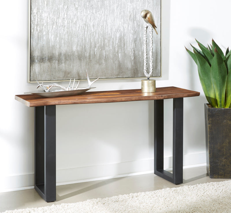 Brownstone II - Table With Natural Live Edge Top And Metal Base.