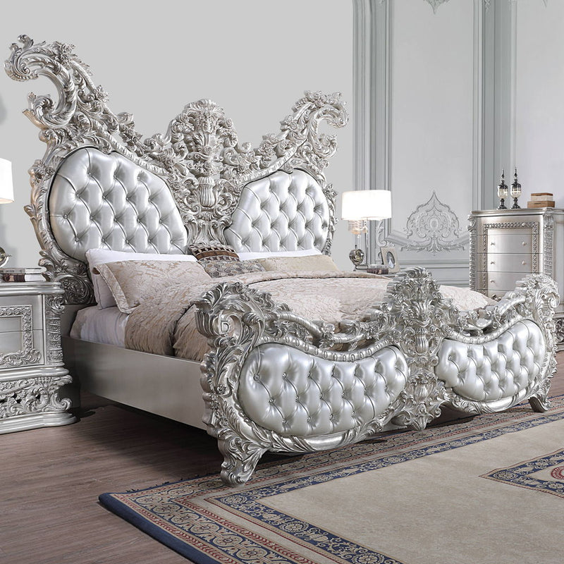 Valkyrie - Eastern King Bed - PU, Light Gold & Gray Finish - Grand Furniture GA