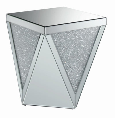 Amore - Square End Table With Triangle Detailing - Silver And Clear Mirror - Grand Furniture GA