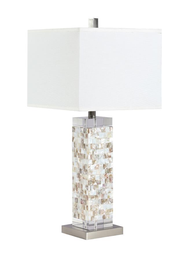 Capiz - Square Shade Table Lamp With Crystal Base - White and Silver.