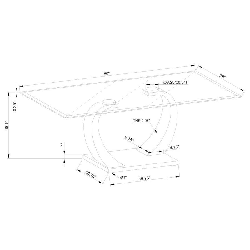 Pruitt - Glass Top Coffee Table - Clear and Satin.