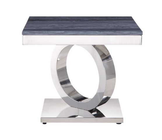 Zasir - End Table - Gray Printed Faux Marble & Mirrored Silver Finish - Grand Furniture GA