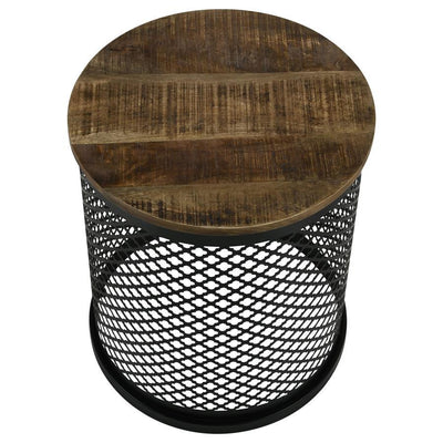 Aurora - Round Accent Table With Drum Base - Natural and Black.