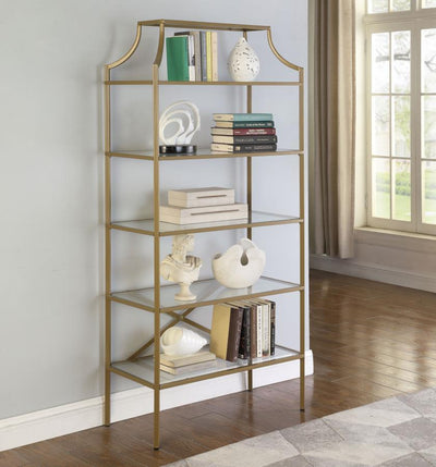 Serena - 5-Tier Tempered Glass Shelves Bookcase - Matte Gold.