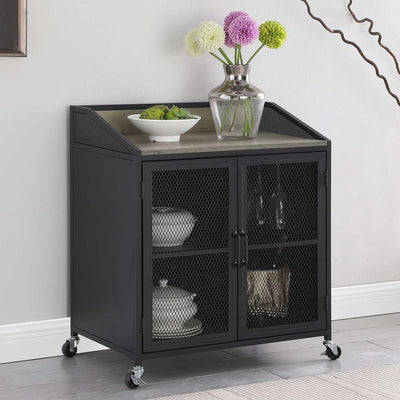 Arlette - Wine Cabinet With Wire Mesh Doors - Grey Wash and Sandy Black.