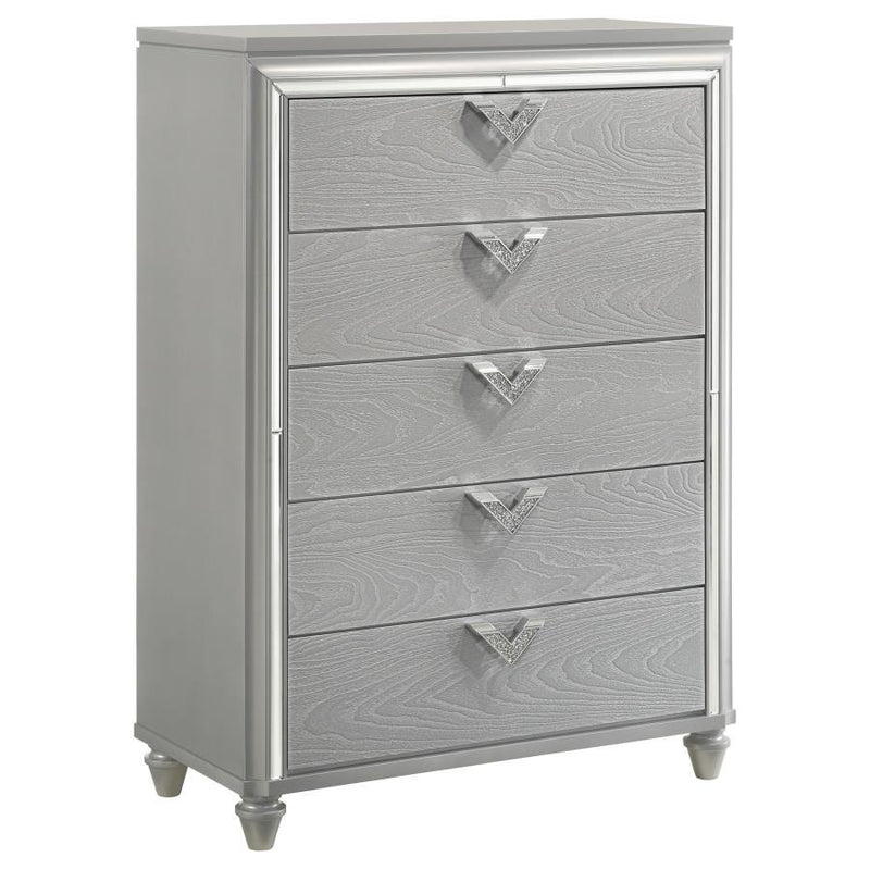 Veronica - 5-Drawer Bedroom Chest - Light Silver