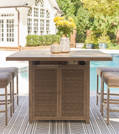 Walton Bridge - Driftwood - Square Bar Table W/Fire Pit.