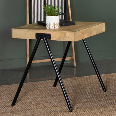 Avery - Square End Table With Metal Legs - Natural and Black.