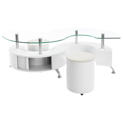 Buckley - Curved Glass Top Coffee Table With Stools