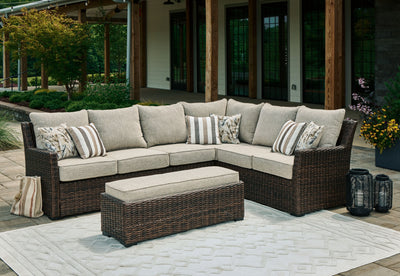 Brook Ranch - Brown - Sofa Sectional, Bench With Cushion (Set of 3).