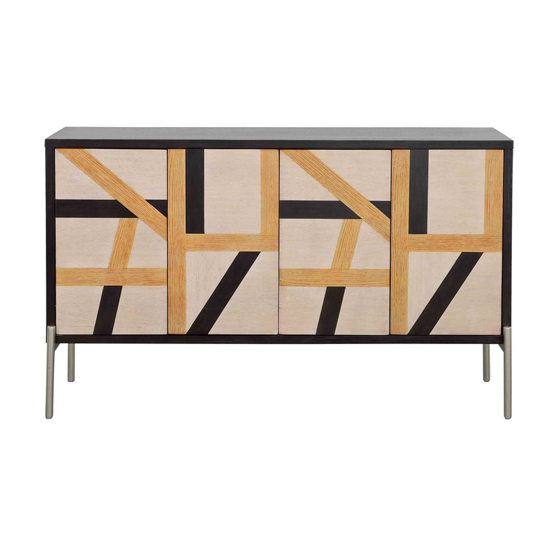 Sonia - Four Door Credenza - Black & Multicolor.