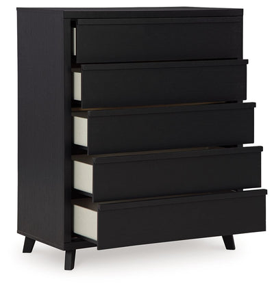 Danziar - Black - Five Drawer Wide Chest.