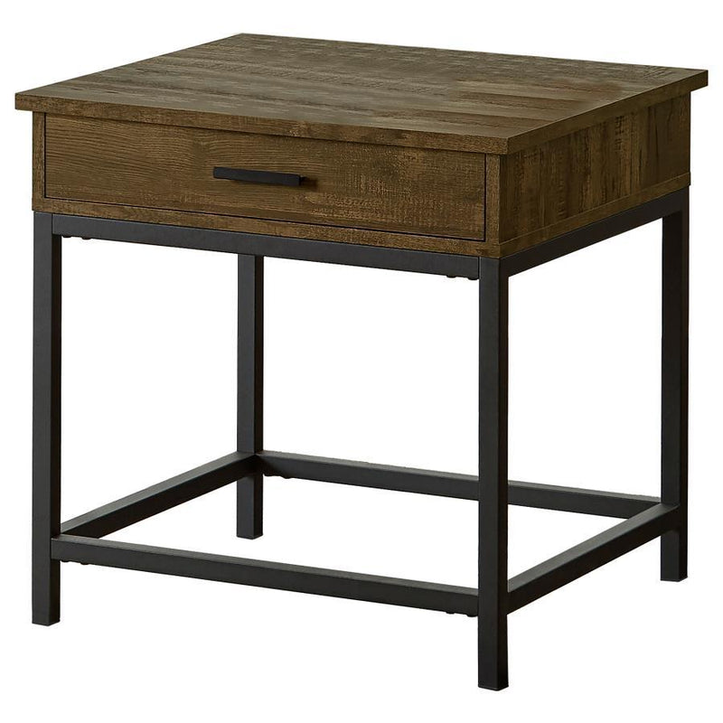 Byers - Square 1-Drawer End Table - Brown Oak and Sandy Black.