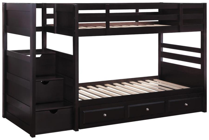 Elliott - Twin Over Twin Stairway Bunk Bed - Cappuccino.