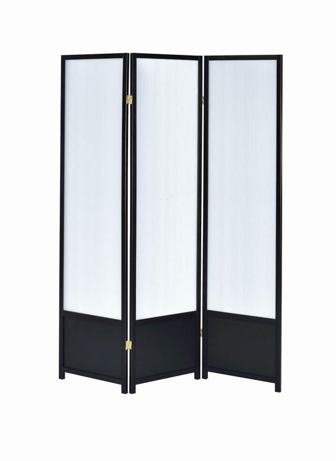 Calix - 3-Panel Folding Floor Screen - Translucent And Black - Room Dividers - Grand Furniture GA