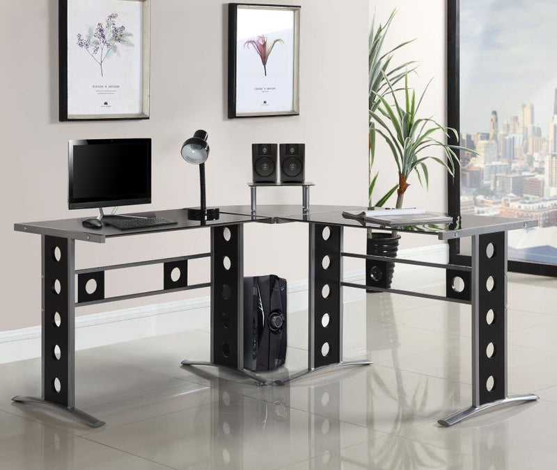 Keizer - 3 Piece L-Shape Office Desk Set - Black And Silver