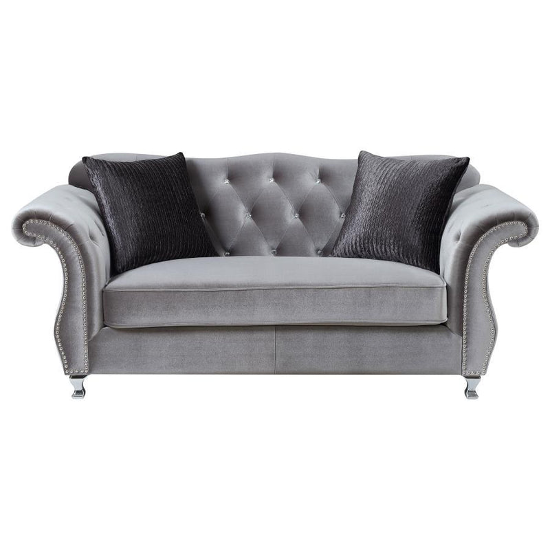 Frostine - Button Tufted Loveseat - Silver.