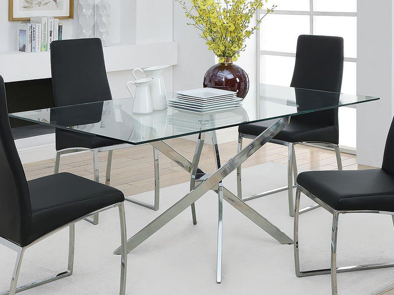 Carmelo - X-Shaped Dining Table - Chrome and Clear.