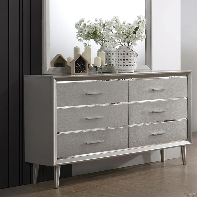 Ramon - 6-Drawer Dresser - Metallic Sterling.