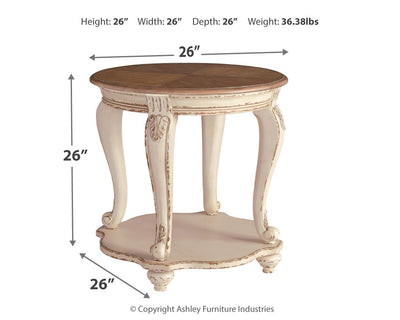 Realyn - White / Brown - Round End Table.