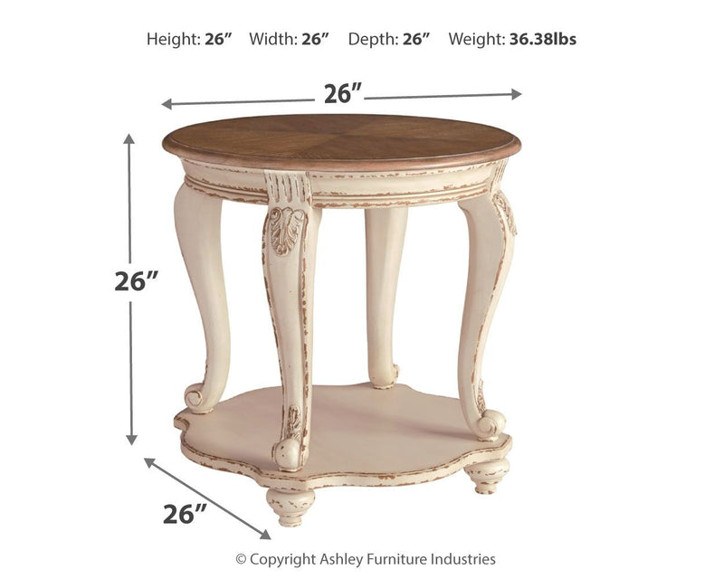 Realyn - White / Brown - Round End Table.