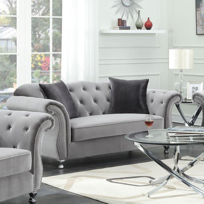 Frostine - Button Tufted Loveseat - Silver.