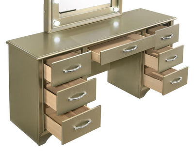 Beaumont - 7-Drawer Vanity Desk With Lighting Mirror - Champagne - Grand Furniture GA