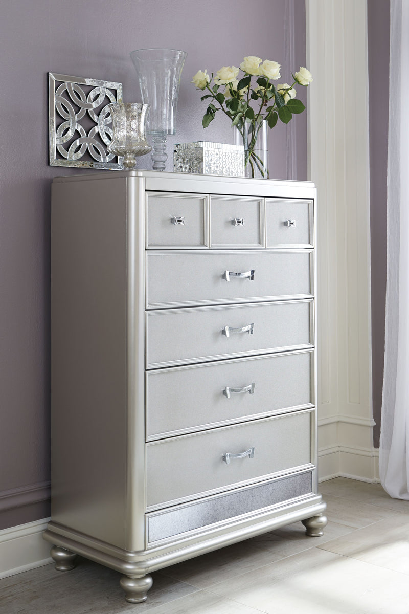 Coralayne - Silver - Five Drawer Chest.