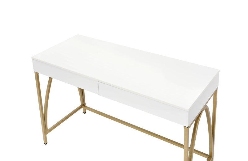 Lightmane - Vanity Desk - White High Gloss & Gold Finish