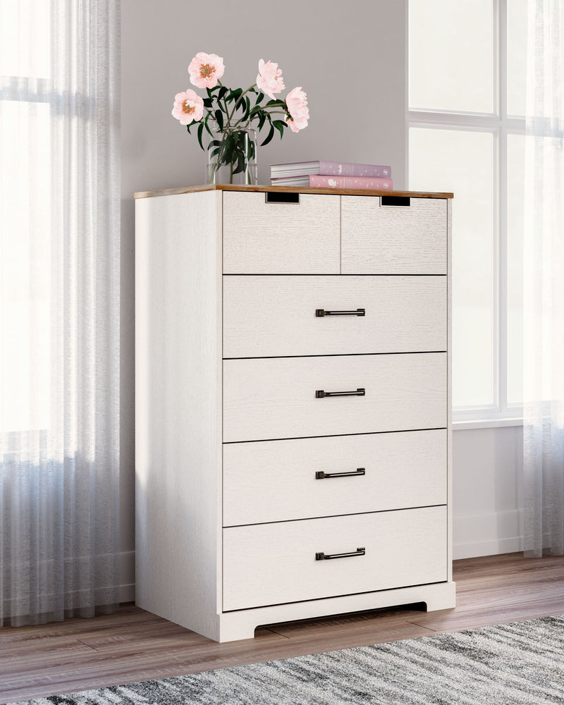 Vaibryn - White / Brown / Beige - Five Drawer Chest - Vinyl-Wrapped.