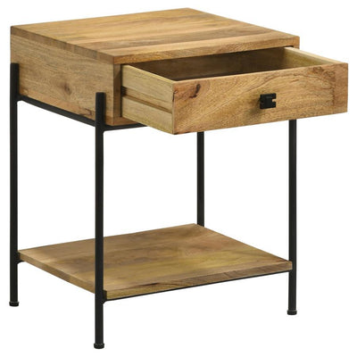 Declan - 1-Drawer Accent Table With Open Shelf - Natural Mango and Black.