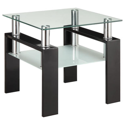 Dyer - Tempered Glass End Table With Shelf - Black.