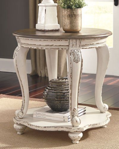 Realyn - White / Brown - Round End Table.