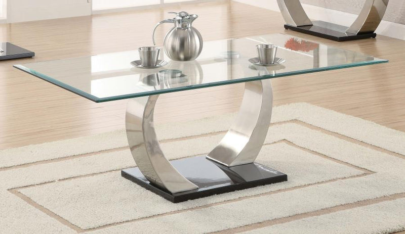 Pruitt - Glass Top Coffee Table - Clear and Satin.