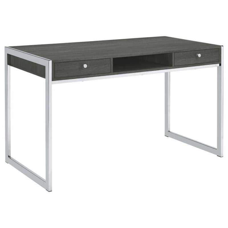 Wallice - 2-Drawer Writing Desk Weathered Gray And Chrome - Weathered Gray