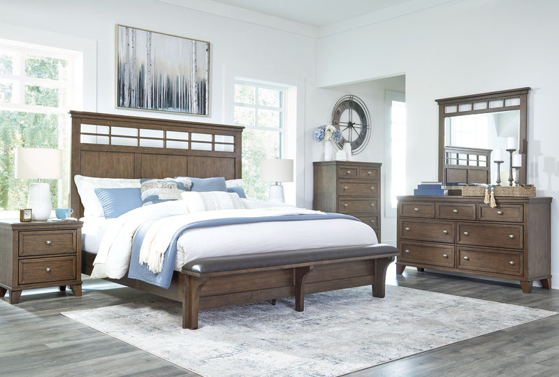 Shawbeck - Medium Brown - 6 Pc. - Dresser, Mirror, Chest, Queen Panel Bed