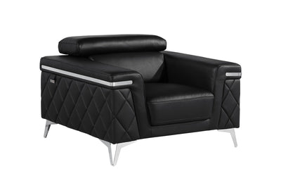 1140 - Top Grain Italian Leather Living Room Set - Black.