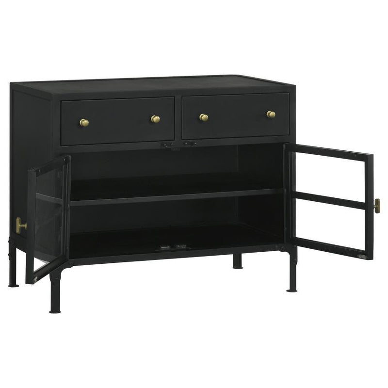 Sadler - 2-Drawer Accent Cabinet With Glass Doors - Black.