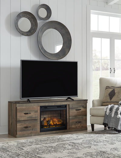 Trinell - Brown - TV Stand With Electric Fireplace.