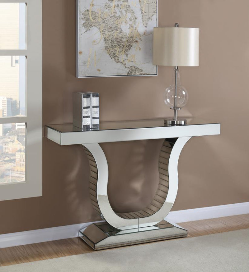 Saanvi - Console Table With U-Shaped Base - Clear Mirror.