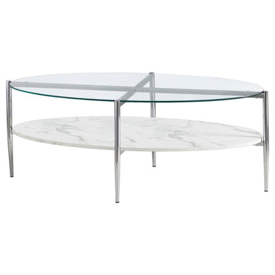 Cadee - Round Glass Top Coffee Table - White and Chrome.