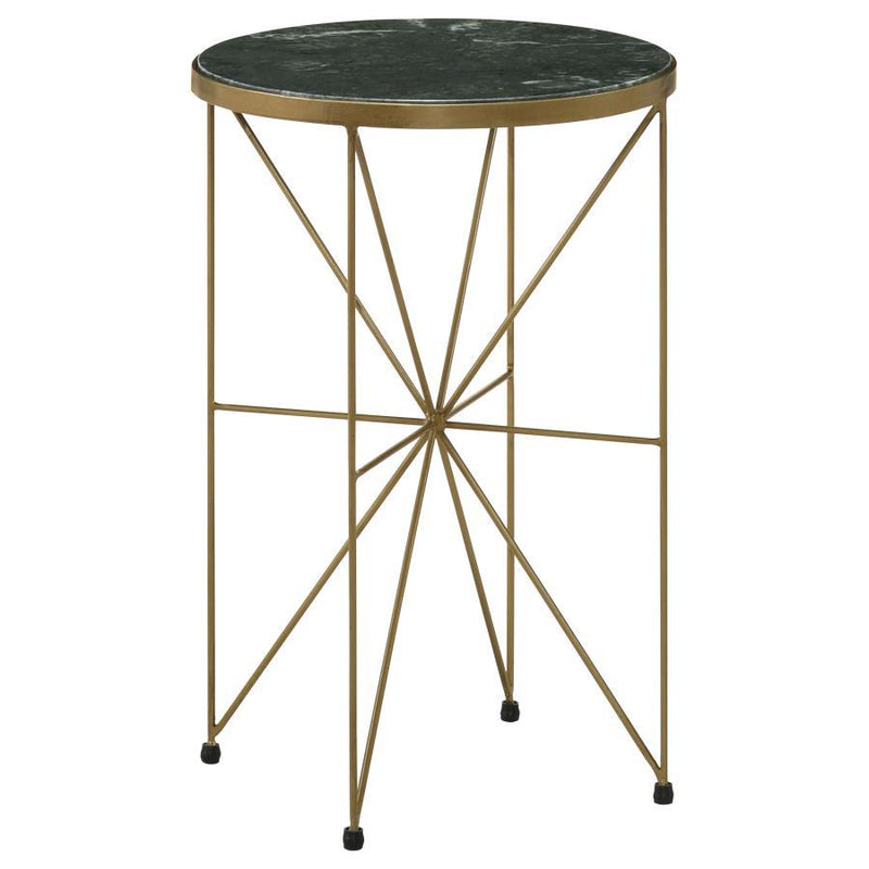 Eliska - Round Accent Table With Marble Top Green and Antique Gold.