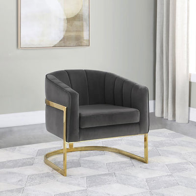 Joey - Tufted Barrel Accent Chair - Dark Grey and Gold.