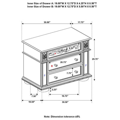 Heidi - 3-Drawer Nightstand - Metallic Platinum.